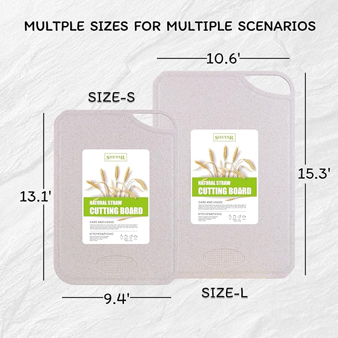 Cutting Board for Kitchen,Wheat Straw Fiber Cutting Board, Dish Washer Safe, w/Juice Grooves for Meat, Veggies,Easy Grip Handle, Non-slip Surface,Eco-friendly,Serveware Accessories(15.3‘x10.6‘）