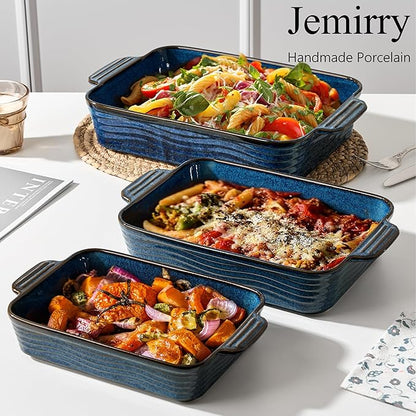 Kiln-Transformed Blue Ceramic Baking Dish Set of 3, Casserole Dishes for Oven, Square Porcelain Bakeware Set with Handles, Lasagna Baking Pan for Cooking, Perfect for Baking and Serving, Housewarming, Halloween, Thanksgiving, Christmas, New Year - Image 4