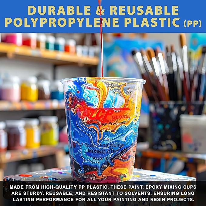 Custom Shop Paint Mixing Cups, 32-Ounce (36 Pack) - Plastic Measuring Cups for Liquids, Automotive Painting, Epoxy Resin, Acrylic Arts, Crafts, Disposable or Reusable, Graduated, Mixing Ratios - Image 4