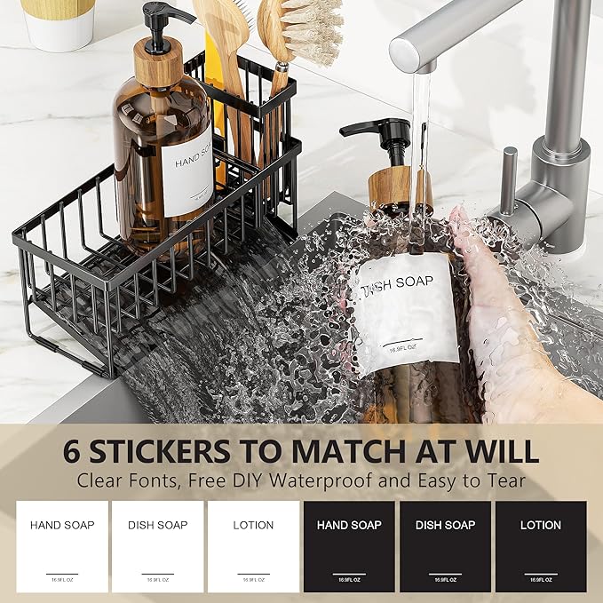 Cisily Kitchen Dish Soap Dispenser Set with 2 Pack 16.9oz Amber Glass Bottle and Sponge Holder, Dish Soap Dispensers with Adjustable Sponge Holder, Vintage Hand and Dish Soap Dispensers Set - Image 5