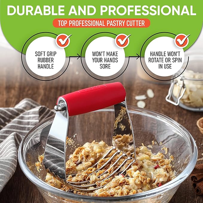 Spring Chef Dough Blender, Top Professional Pastry Cutter, Heavy Duty Baking Tool with Stainless Steel Blades, Medium Size, Red - Image 5