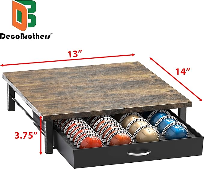 DecoBrothers Vertuo Pod Holder Drawer, 24 Large or 48 Small Nespresso Capsule Organizer, Rustic Brown - Image 3