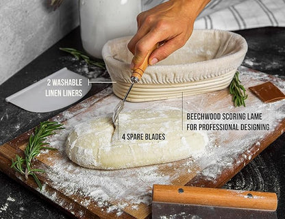 KooK Dutch Oven with Lid, Enameled Cast Iron Bread Baker, Dual Handles, 3.4 Qt, Oval, Includes Banneton Proofing Basket with Liner, Artisan Sourdough Bread Baking Set - Image 3