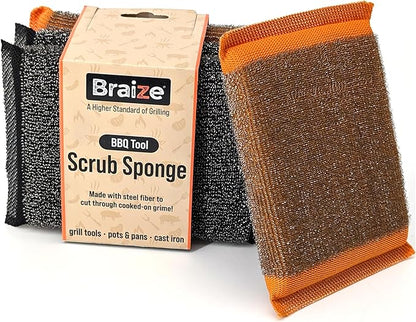 Heavy-Duty Steel Wool Scrubber Sponges 4 Pack – Stainless Steel Cleaning Pads for Dishes, Pots, Pans, Grills & Ovens – Durable Multi-Surface Kitchen Scrubbing Tools for Tough Grease & Burnt Food by Braize