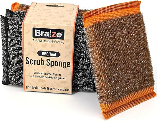 Heavy-Duty Steel Wool Scrubber Sponges 4 Pack – Stainless Steel Cleaning Pads for Dishes, Pots, Pans, Grills & Ovens – Durable Multi-Surface Kitchen Scrubbing Tools for Tough Grease & Burnt Food by Braize