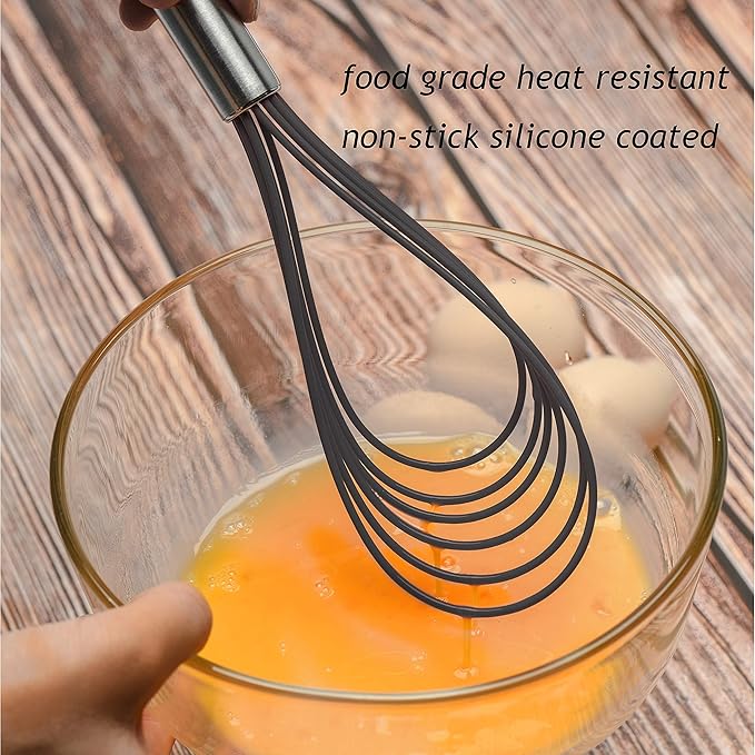 Flat Whisks Stainless Steel,3 Pack 10''+11''+12'' Set Premium Sturdy-6 Silicone Heads Non Stick Wires Whisk for Blending Beating Stirring Kitchen Cooking Color Grey by Jell-Cell - Image 4