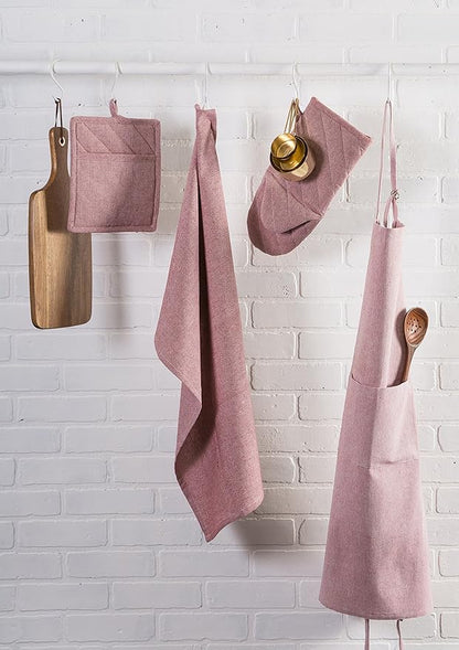 DII 100% Cotton Solid Chambray Kitchen Set, Potholders, Barn Red, 2 Piece