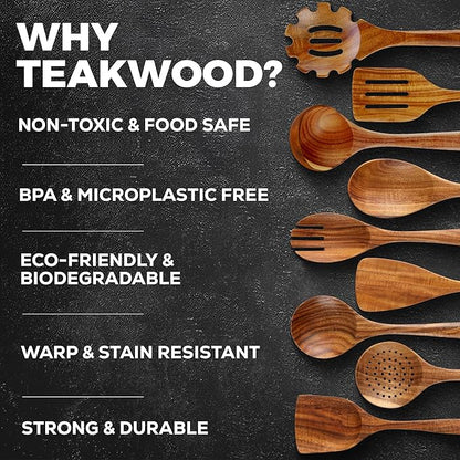 Zulay Kitchen 30-Piece Teak Wooden Utensils - Natural Teak Cooking Utensils with Premium Gift Box - Non-Stick Wooden Spoons - Kitchen Gift Set - Comfortable Grip - Image 4
