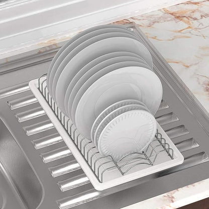 Simple Houseware Stainless Steel Plate Drying Rack with Drainboard, Chrome