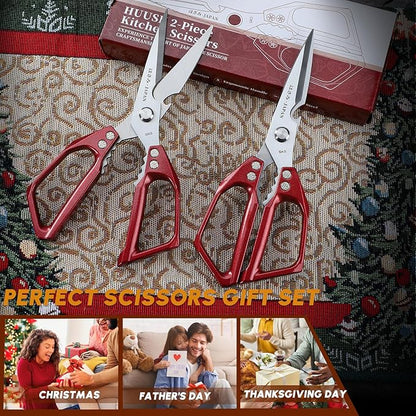 Huusk Kitchen Scissors Set Red - Japanese Kitchen Shears, Heavy Duty Poultry Shears, Sharp Meat Scissors for Food, Chicken Bones, and Turkey, Christmas Gifts for Women Men - Image 7