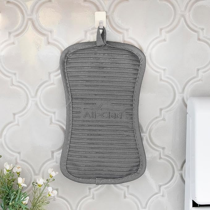 All-Clad Premium Pot Holder & Heating Pad, (2-Pack) Heat Resistant to 500 Degrees, 100% Cotton 10"x6.25" for Kitchen and Barbeque, Pewter - Image 8