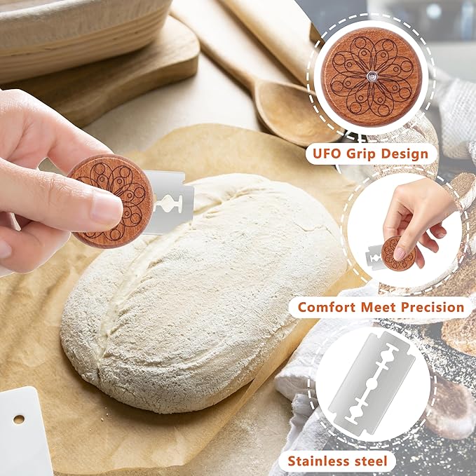 UFO Bread Lame Cutter for Homemade Sourdough,Bread Scorer Tool for Sourdough with 5 Blades and Case,Slashing Tool Bread Cutting Knife for Artisan Bread and Baguette Makers,Circle-black - Image 5