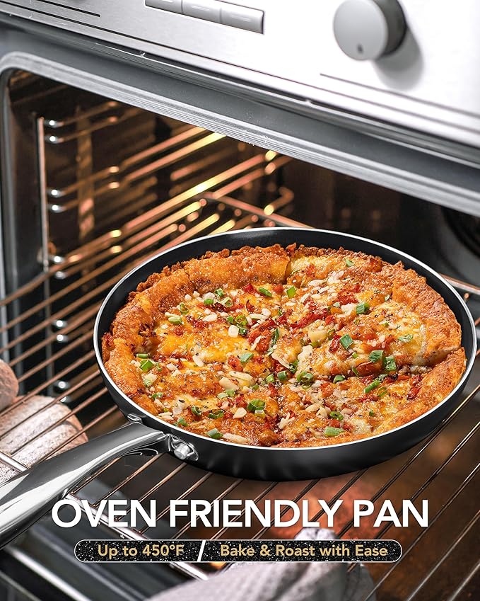 MICHELANGELO Small Frying Pan - 8 Inch Frying Pan Nonstick with Lid, Non-Toxic Ceramic Pans with Stainless Steel Handle, Nonstick Skillet, Black - Image 6