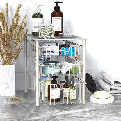 Simple Houseware Stackable 3 Tier Sliding Basket Organizer Drawer, White