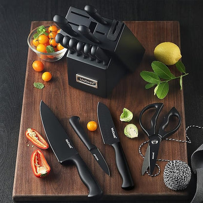 McCook® Knife Sets,German Stainless Steel Knife Block Sets with Built-in Sharpener, Black (Pack of 2) - Image 5