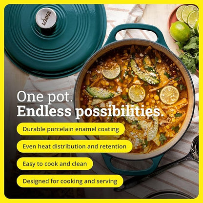 Lodge Essential Enamel Cast Iron Dutch Oven - Perfect for Bread Baking, Braising, Marinating & Slow Cooking - Features Moisture-Sealing Lid & Dual Handles - Kitchen Essentials - 6 Quarts - Lagoon - Image 2