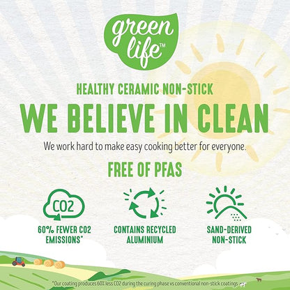 GreenLife Soft Grip Healthy Ceramic Nonstick, 15 Piece Cookware Pots and Pans Set, Induction, PFAS-Free, Dishwasher Safe, Turquoise