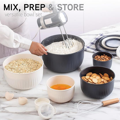 COOK WITH COLOR Prep Bowls with Lids- Wide and Deep Nesting Plastic Small Mixing Bowl Set with Lids, 12 Piece Set - Deep Bowls, Speckled Black - Image 6