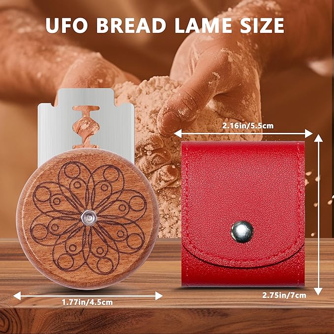 UFO Bread Lame Cutter for Homemade Sourdough,Bread Scorer Tool for Sourdough with 5 Blades and Case,Slashing Tool Bread Cutting Knife for Artisan Bread and Baguette Makers,Circle-red - Image 2