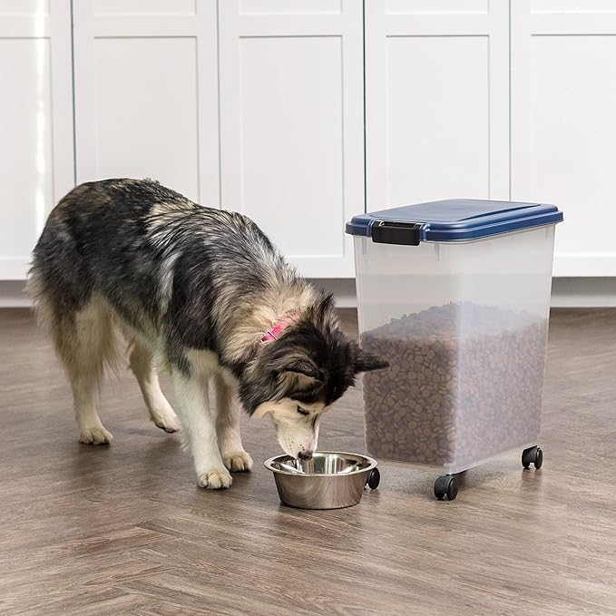 IRIS USA Airtight Dog Food Storage Container, Up to 40 lbs, Attachable Wheels, For Dog Cat Bird and Other Pet Food Storage Bin, Keep Fresh, Translucent Body, Easy Mobility, Navy - Image 5