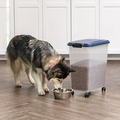 IRIS USA Airtight Dog Food Storage Container, Up to 40 lbs, Attachable Wheels, For Dog Cat Bird and Other Pet Food Storage Bin, Keep Fresh, Translucent Body, Easy Mobility, Navy - Image 5