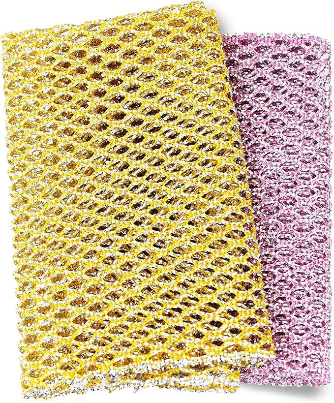 Heavy Duty Dish Scrubbers, Non-Scratch Scouring Pads - Odorless & Long Lasting Mesh Dish Cloth - Replace Sponges - Kitchen, Floor and Bathroom Usage - Made in Korea (2 Pcs) by TheCrownChoice