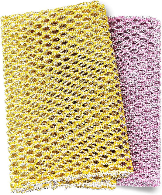 Heavy Duty Dish Scrubbers, Non-Scratch Scouring Pads - Odorless & Long Lasting Mesh Dish Cloth - Replace Sponges - Kitchen, Floor and Bathroom Usage - Made in Korea (2 Pcs) by TheCrownChoice