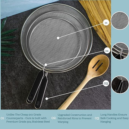 Grease Splatter Screen For Frying Pan Cooking - Stainless Steel Splatter Guard Set of 3-8", 10" and 11" inch - Fine Mesh Iron Skillet Lid- Hot Oil Shield to Stop Prime Burn (3, 8",10",11") - Image 2