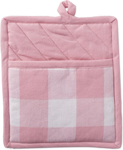 DII Buffalo Check Kitchen Collection, Classic Farmhouse Kitchen Set, Potholder, One Size, Pink &White, 2 Piece