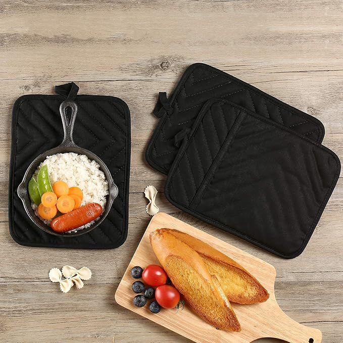 Oven Pot Holder with Pocket Cotton Heat Resistant Coaster Potholder Kitchen Hot Pad Oven Mitts for Cooking Square 7"x9"Set of 5 (Black) - Image 5