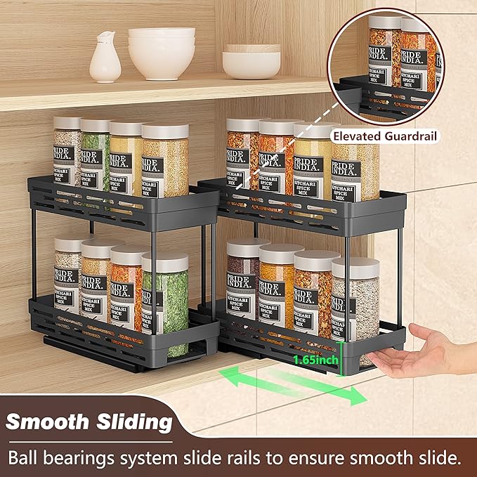 Pull Out Spice Rack Organizer for Cabinet, 3 Packs Slide Out Spice Racks Organizer, Spice Cabinet Organizers, Cabinet Size Need:12'' Highx11'' Deepx5'' Wide,Each Tier Hold 10 Spice Jar - 2 Tier, Black - Image 5