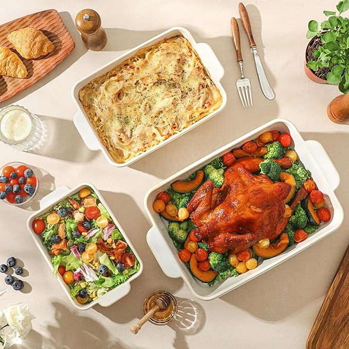 Casserole Dishes for Oven, Ceramic Baking Dishes Set of 3, Rectangular Lasagna Pans Casserole Dish Set for Baking, Cooking, Kitchen, Cake Dinner, Banquet (15.4''/12.3''/9.8'') - Image 7