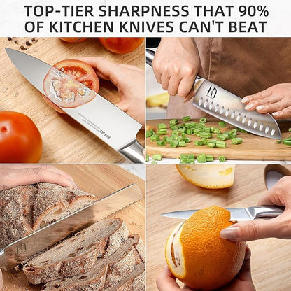 KnifeSaga Kitchen Knife Set with Block 17 Pcs, Knife Block Set, Japanese High Carbon Stainless Steel Knives Set for Kitchen with Sharpener, Razor Sharp Premium Block Knife Sets - Image 7