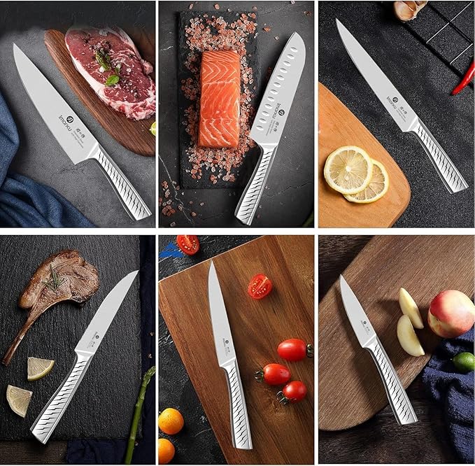 imarku® Knife Set,14-Piece Knife Sets for kitchen with block,Premium One-Piece Kitchen Knife Set with Sharpener,High Carbon Stainless Steel Knives Set for Kitchen,Silver,Dishwasher Safe - Image 6