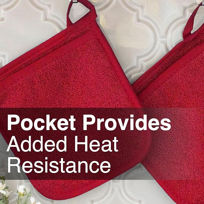 RITZ Terry Pocket Mitt & Hot Pad: Unparalleled Heat Resistant, Durable 100% Cotton – Ergonomically Designed for Optimal Grip – Easy-Care Machine Washable – 2-Pack, Paprika - Image 7
