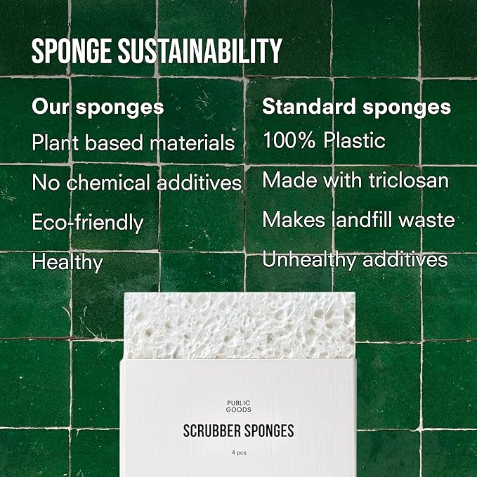 Public Goods Scrubber Sponge | Cleaning & Scrubbing Sponges for Dishes & Kitchen Sink | Natural, Plant-Based Sponges | Pack of 4 - Image 6