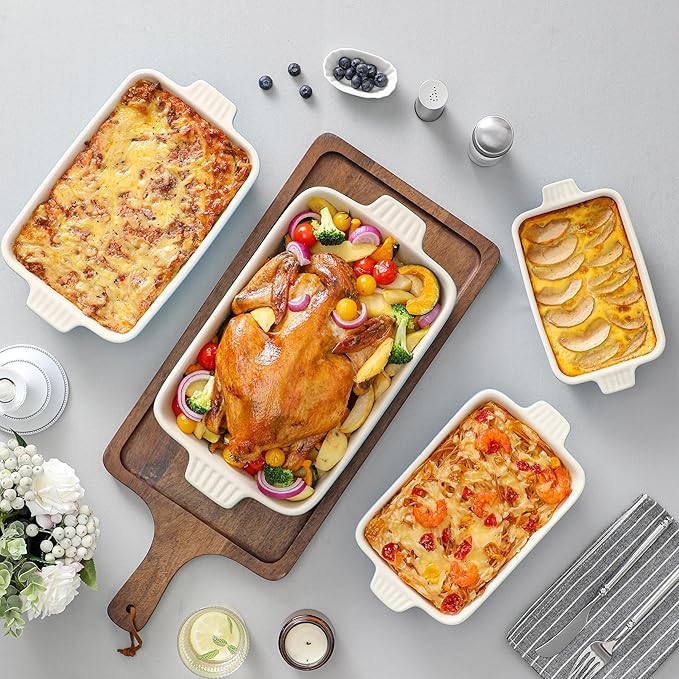 MALACASA Casserole Dishes for Oven, Porcelain Baking Dishes, Ceramic Bakeware Sets of 4, Rectangular Lasagna Pans Deep with Handles for Baking Kitchen, Blue (9.4"/11.1"/12.2"/14.7"), Series BAKE.BAKE - Image 6