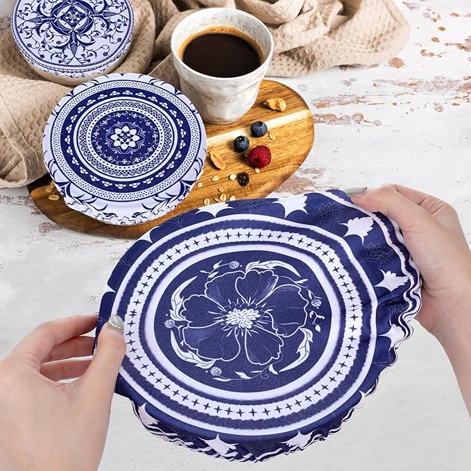 5 Pieces Bowl Covers Reusable, 5 Multi-Size Elastic Cloth Fabric Bowl Covers for Bread Proofing Stretch Food Covers Washable for Food Fruits Leftover (Blue) - Image 4