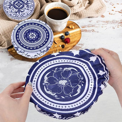5 Pieces Bowl Covers Reusable, 5 Multi-Size Elastic Cloth Fabric Bowl Covers for Bread Proofing Stretch Food Covers Washable for Food Fruits Leftover (Blue) - Image 4