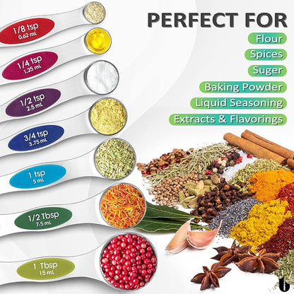 Urbanstrive Magnetic Measuring Spoons Set Stainless Steel, Dual Sided for Liquid Dry Food, Measuring Cups Spoons Set Fits in Spice Jar, Kitchen Gadgets, Cooking Utensils Set, Including Leveler, 8Color - Image 6