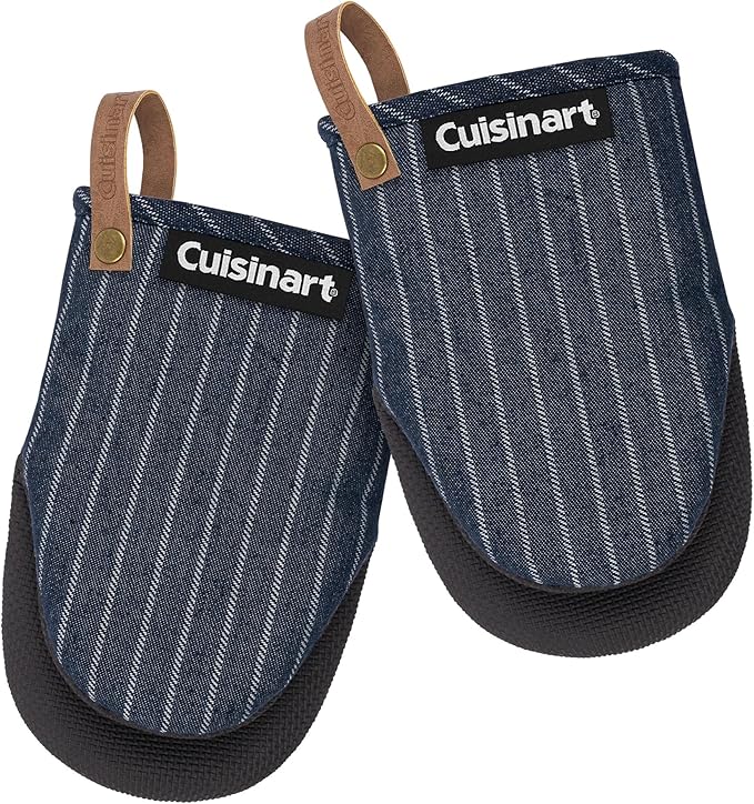 Cuisinart Heritage Mini Oven Mitts – 5.5” x 7” Heat-Resistant Kitchen Mitts for Oven with Non-Slip Neoprene Palm, Cotton Filling, and Faux Leather Loop – Durable Oven Mitt Set for Cooking & Baking by BestBrands