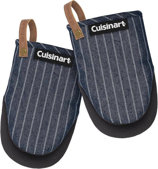 Cuisinart Heritage Mini Oven Mitts – 5.5” x 7” Heat-Resistant Kitchen Mitts for Oven with Non-Slip Neoprene Palm, Cotton Filling, and Faux Leather Loop – Durable Oven Mitt Set for Cooking & Baking by BestBrands