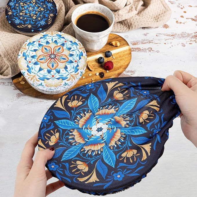 5 Pieces Bowl Covers Reusable, 5 Size Elastic Cloth Bowl Covers for Bread Proofing Stretch Food Covers Washable for Food Fruits Leftover (Lozenge Floral) - Image 4