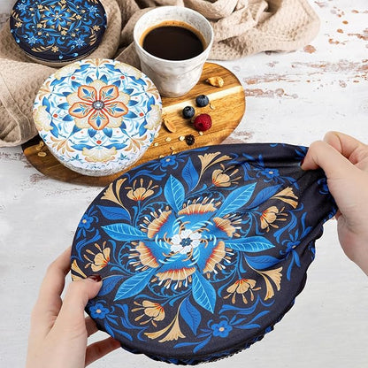 5 Pieces Bowl Covers Reusable, 5 Size Elastic Cloth Bowl Covers for Bread Proofing Stretch Food Covers Washable for Food Fruits Leftover (Lozenge Floral) - Image 4