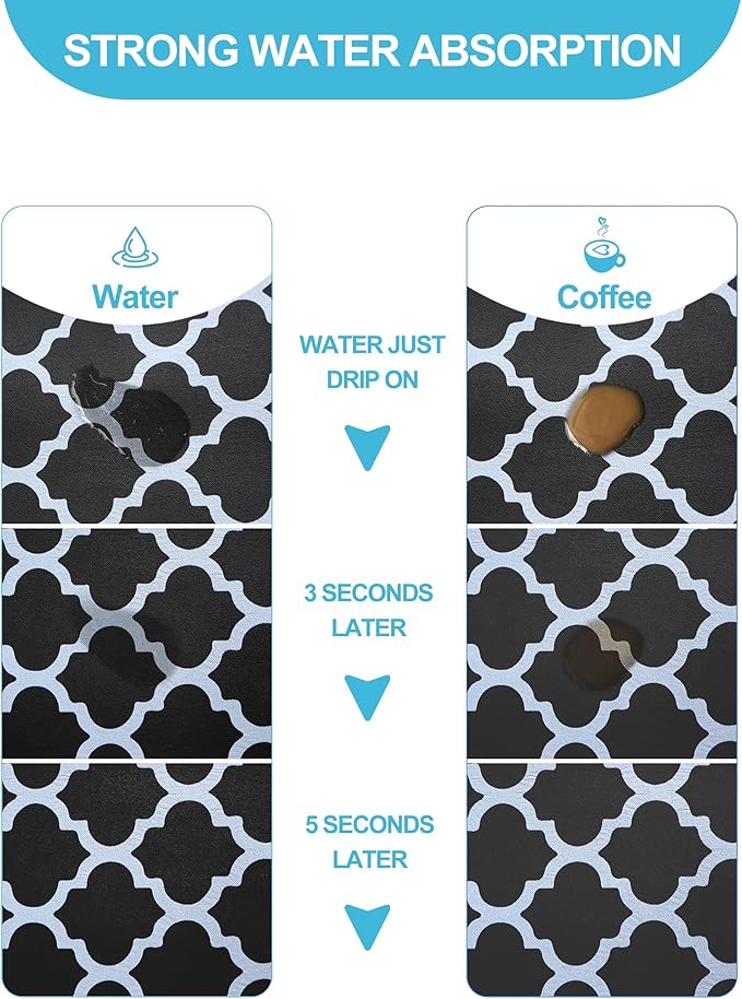Dish Drying Mat for Kitchen Counter, 16"x24" Dish Drying Pad with Non-slip Rubber Backed, Hide Stain Anti Absorbent for Kitchen Counter, Drying Mat for Coffee Machine Dish Rack (Black Trellis) - Image 2