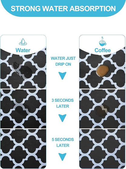 Dish Drying Mat for Kitchen Counter, 16"x24" Dish Drying Pad with Non-slip Rubber Backed, Hide Stain Anti Absorbent for Kitchen Counter, Drying Mat for Coffee Machine Dish Rack (Black Trellis) - Image 2