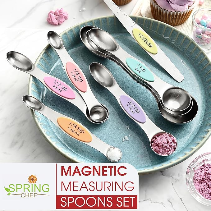 Spring Chef Stainless Steel Magnetic Measuring Spoons Set of 8 with Leveler, Metal Teaspoon & Tablespoon Measuring Spoons for Dry and Liquid Ingredients, Kitchen Gadgets for Baking & Cooking - Pastel - Image 6