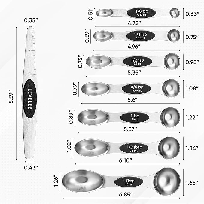 Spring Chef Magnetic Measuring Cups & Spoons Set, Patented, Strong N45 Magnets, Heavy Duty Stainless Steel Fits in Spice Jars for Baking & Cooking, BPA Free, Round Set of 15 with Leveler, Black - Image 9