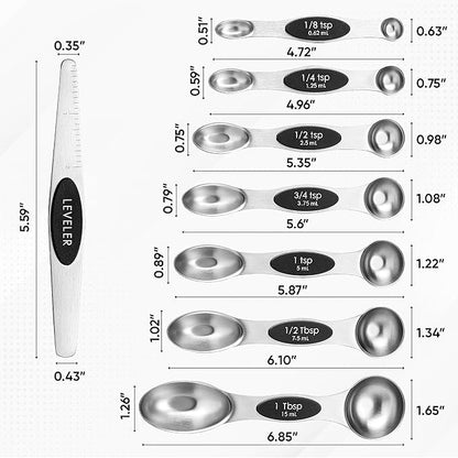 Spring Chef Magnetic Measuring Cups & Spoons Set, Patented, Strong N45 Magnets, Heavy Duty Stainless Steel Fits in Spice Jars for Baking & Cooking, BPA Free, Round Set of 15 with Leveler, Black - Image 9