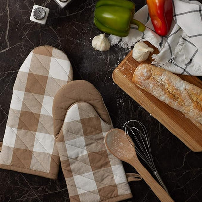 DII Buffalo Check Kitchen Collection, Classic Farmhouse Kitchen Set, Oven Mitt, Stone, 2 Piece